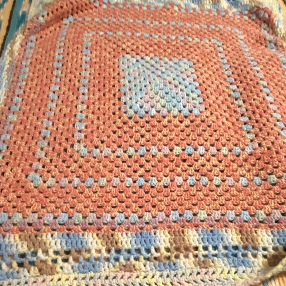 Handmade Multicolor Crochet Baby Granny Square Sofa Throw Blanket Large Vintage